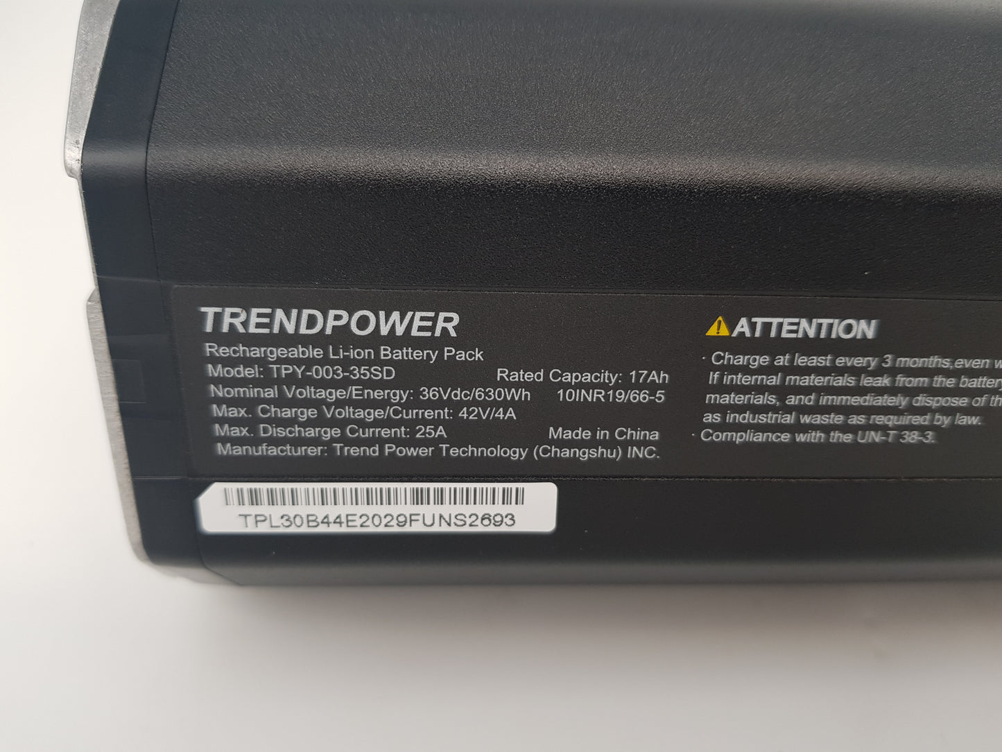 Trendpower TPS-003-35SD Shimano E-Bike Akku Battery 36V, 630Wh, 17Ah Intube