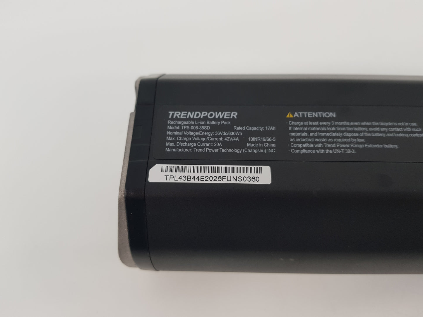 Trendpower TPS-006-35SD Shimano E-Bike Akku Battery 36V, 630Wh, 17Ah Intube