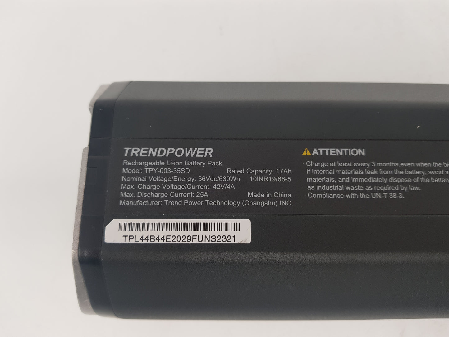 Trendpower TPY-003-35SD Shimano E-Bike Akku Battery 36V, 630Wh, 17Ah Intube;2321 int.