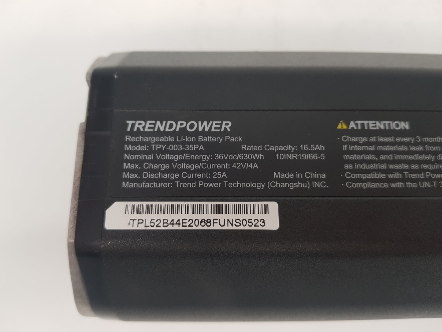 Trendpower TPY-003-35PA Shimano E-Bike Akku 36V, 630Wh, Intube, 0523 int.