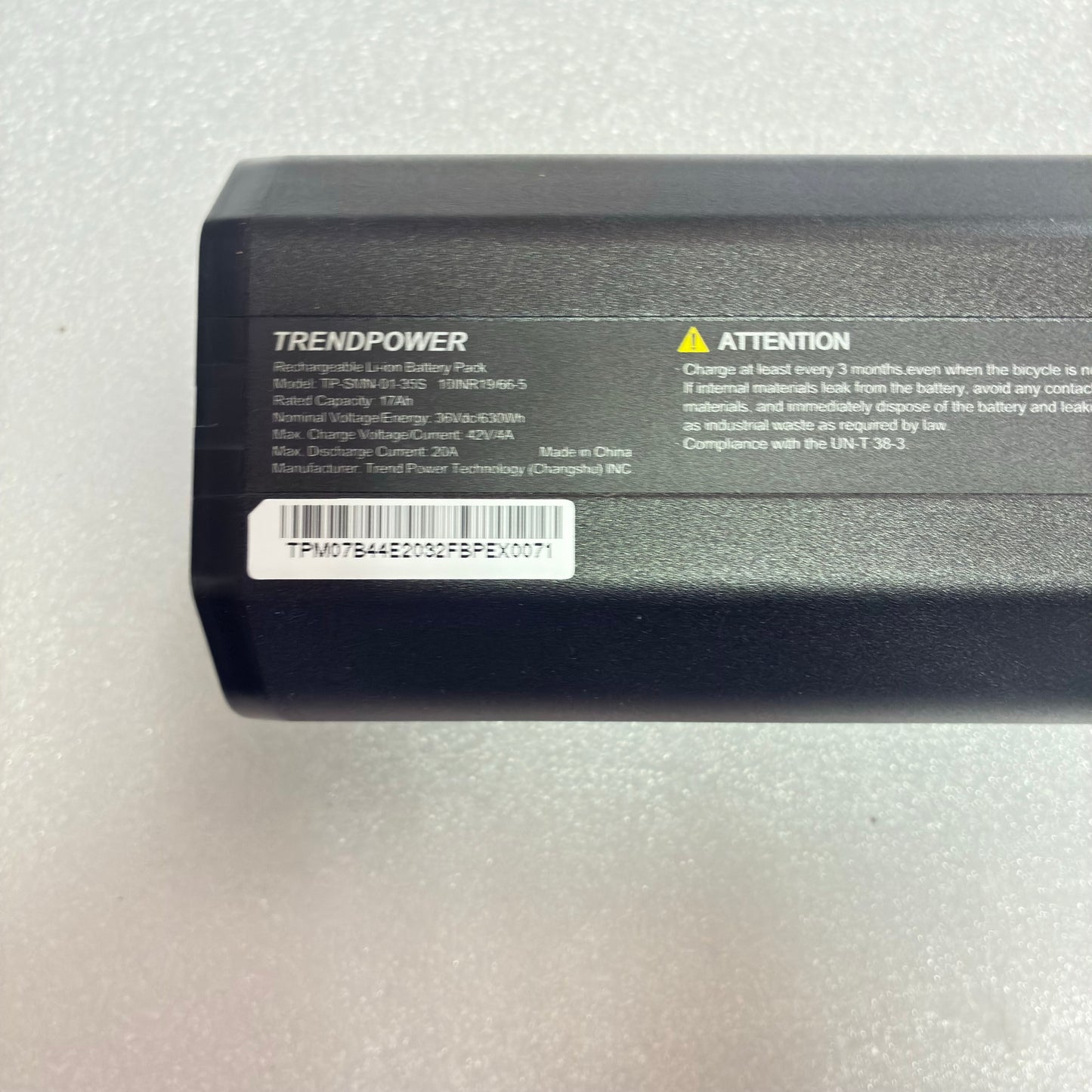 Trendpower TP-SMN-01-35S  E-Bike Akku Battery, 630Wh, 17Ah Intube Neu, 0041 int.